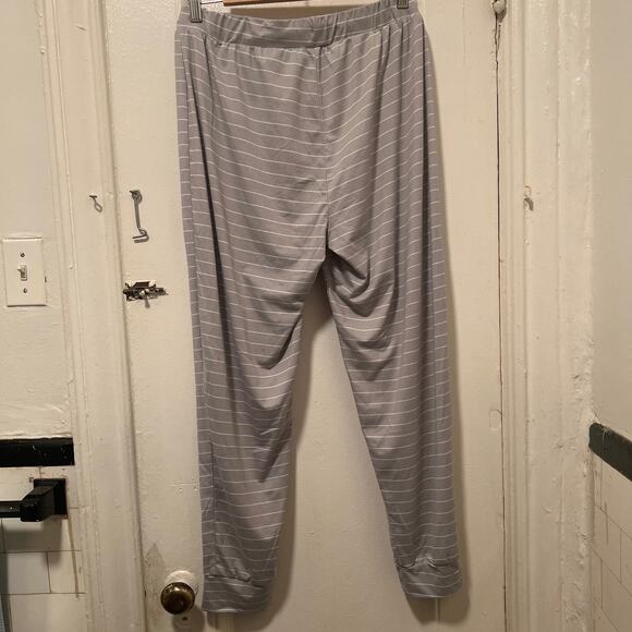Women's Tahari Relaxed Fit Gray Striped Drawstring Jogger Pijama Pants Size L - Picture 5 of 6